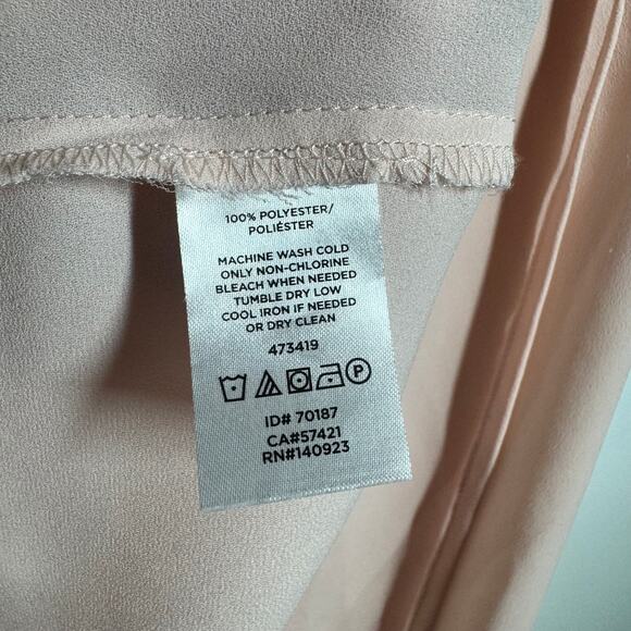 LOFT Top Women XS Pink Embroidered Tie Neck Blouse Cottage Minimal Modest Work - Picture 6 of 7